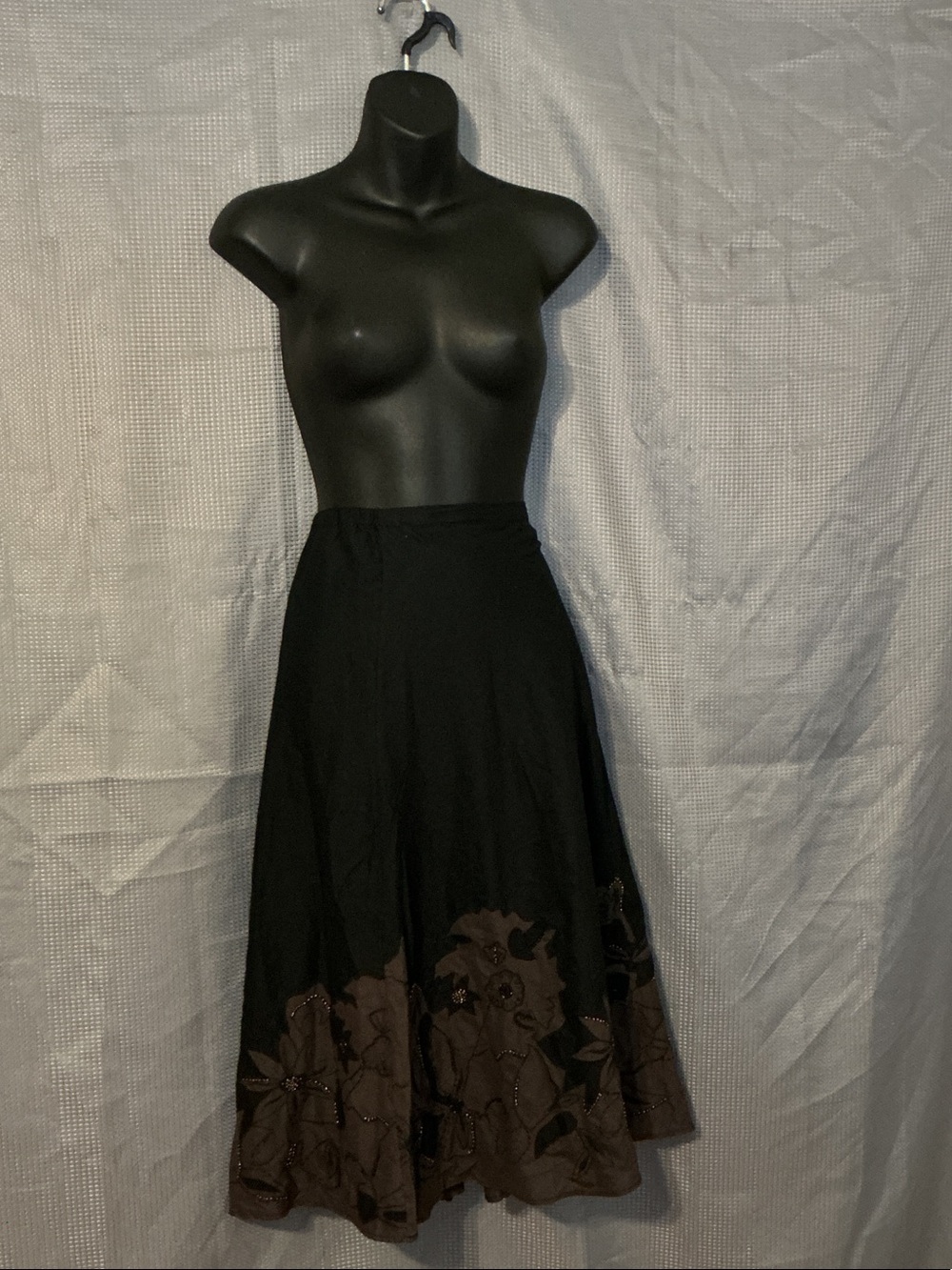 Chico's Black High-Low Dress with Brown Floral Embroidered Hem